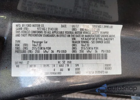 2017 Ford Focus Se из США, поврежденный, VIN 1FADP3F27HL342391